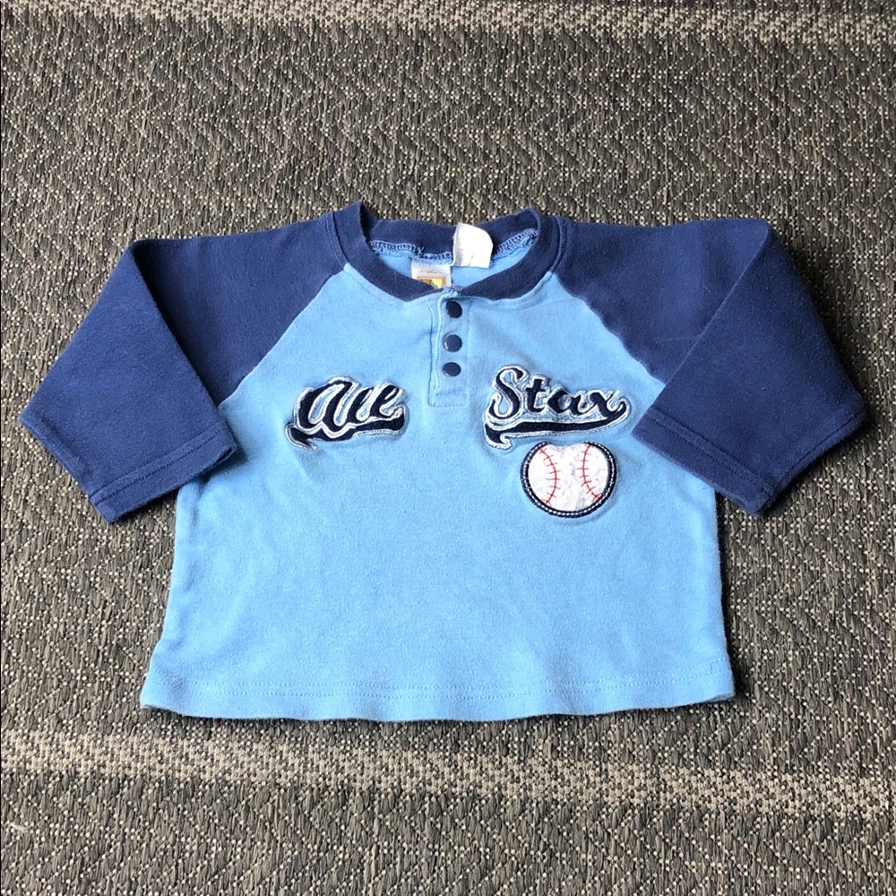 Light Blue and Navy Baseball Henley Top